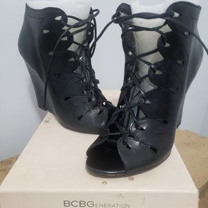 NIB BCBGeneration wedge lace up ankle booties boots sandals